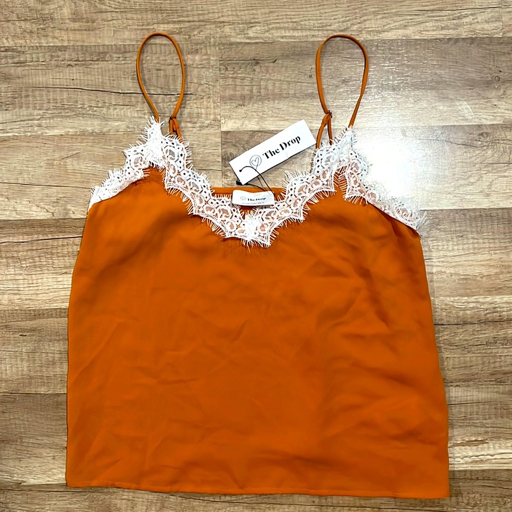 NWT The Drop orange white tank top lace XS